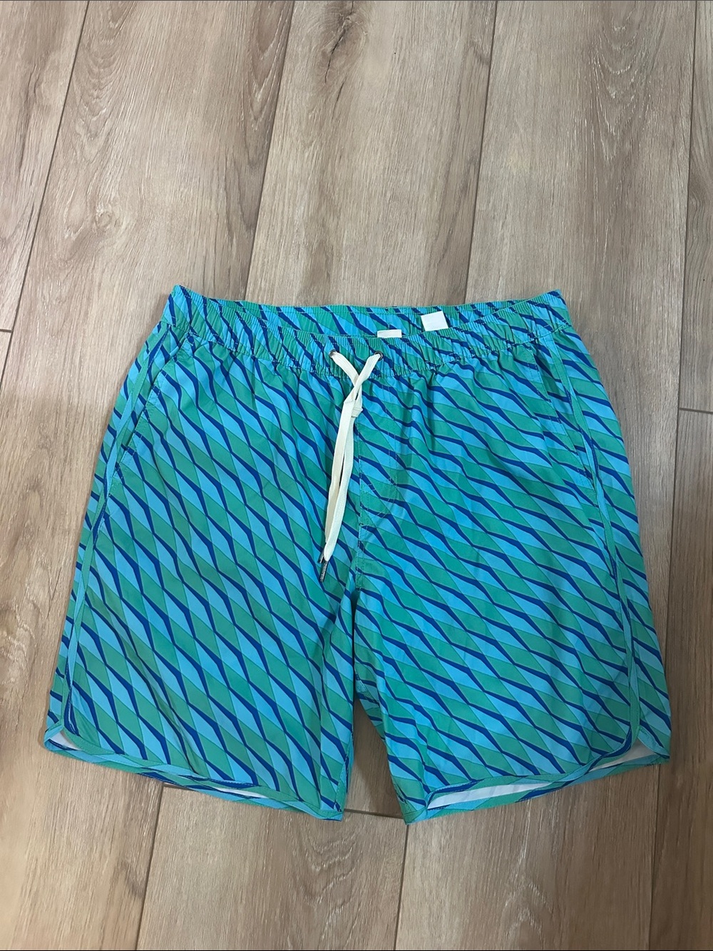 Fair Harbor Blue and Teal Diagonal Pattern Swim Trunks